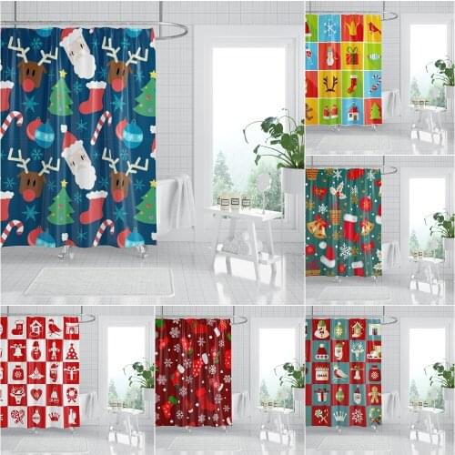 Merry Christmas Shower Curtain Santa Elk Waterproof Polyester Fabric Bath Curtain Decoration Bathroom Curtains