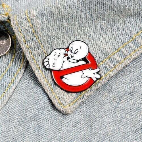Ghost Busters Enamel Pin White Ghost Badge Brooches Bag Clothes Lapel Funny Cartoon Movie Jewelry Gift for Fans Friends