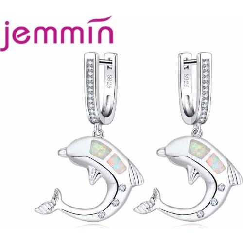 Cute Drop Earring For Women Girls Party Jewelry Fine White Opal 925 Sterling Silver Dangle Earrings With Micro Crystal