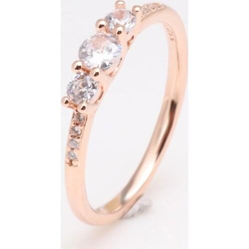 Bewill Authentic 100% S925 Sterling Silver Fairy Light Rose Gold Bright Elegant Ring Valentines Day Gift