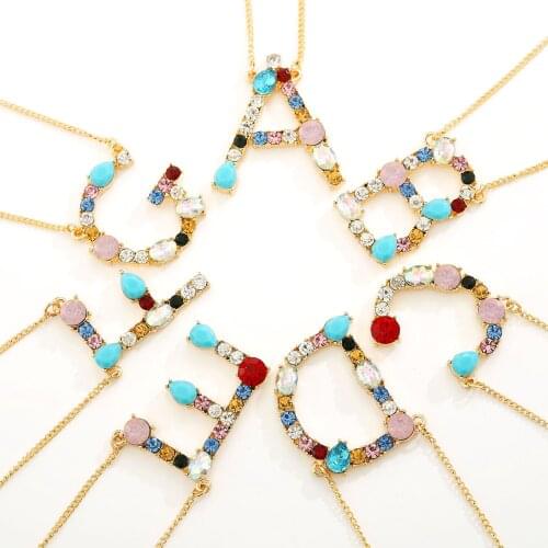 Multicolor fashion charm Gold 26 Alphabet pendant necklace micro pave zircon initial letter necklaces Couple Name necklace
