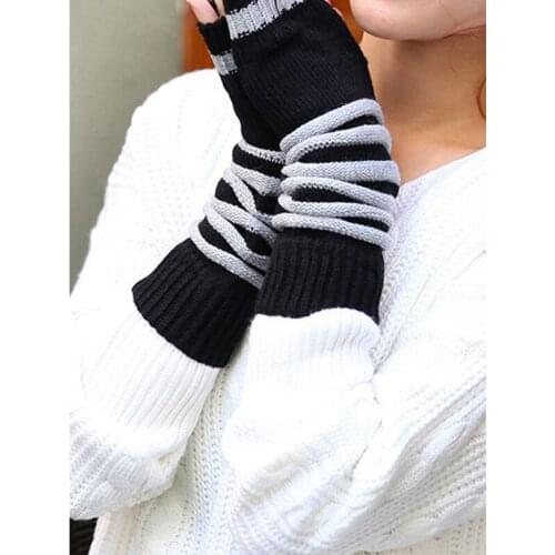 Adult Winter knitted Fingerless Gloves Stitching Striped Warm Long Gloves Winter Autumn Gloves Wrist Arm Hand Warmer
