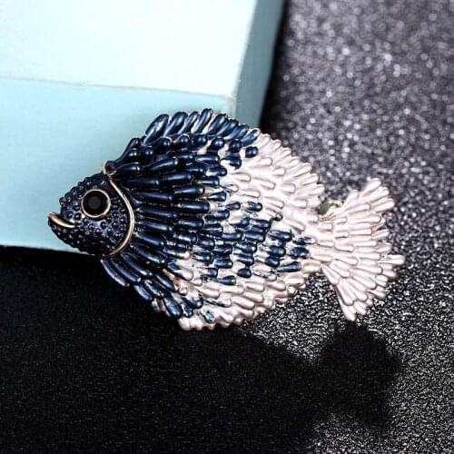 Zlxgirl Enamel fish shape men brooch jewelry metal tin alloy gold color Hijab Pins Clothes Suit Accessories scarf pins bijo