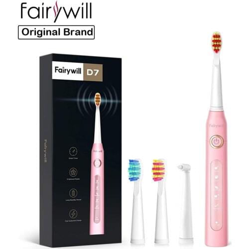 Fairywill Electric Sonic Toothbrush Waterproof USB Rechargeable 5 Modes Adult Travel Toothbrush with 10 Replacement Heads Gift