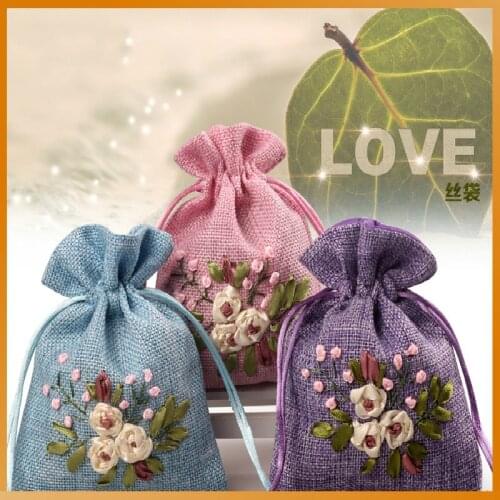 1pc/lot 10*14cm Cartoon printing flower Vintage Natural Burlap Gift Candy Bag Wedding Party Favor Pouch supplies Jute Gift Bag