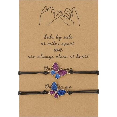 2pcs/set Handmade Rope Butterfly Bracelet For Women Lovers BFF Braslet Couple Wristband Jewelry