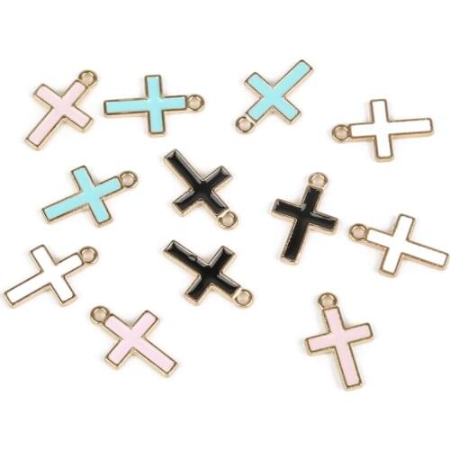 2020 Hot 10-12pcs/pack Alloy Metal Drop Oil Cross Shape Enamel Charms Pendant for DIY Handmade Earring Bracelet Jewelry Making