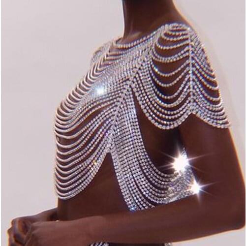 2021 Shiny Rhinestone Nightclub Exaggerated Body Jewelry Gothic Sexy Crystal Top Body Apparel Ladies Body Chain Accessories