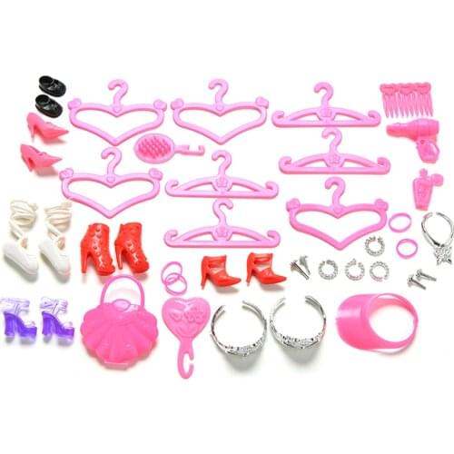 45 Pcs/Set Doll Accessories Shoes Bag Hanger Comb Bracelet For Barbie Dolls