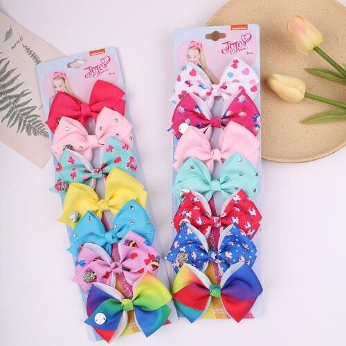 7Pcs/Set JOJO Siwa Bows Hair Clips For Kids Girls Unicorn Printed JOJO Clip Handmade Ribbon Hairpins Headwear Hair Accessories