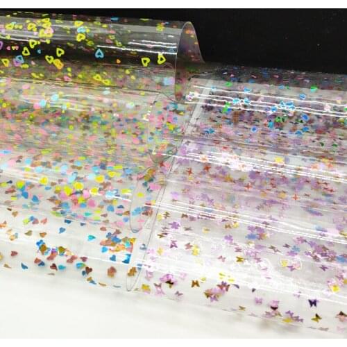 A4 Size 20*33cm clear PVC sequin transparent leather sheet 0.4mm thick bow material 1801