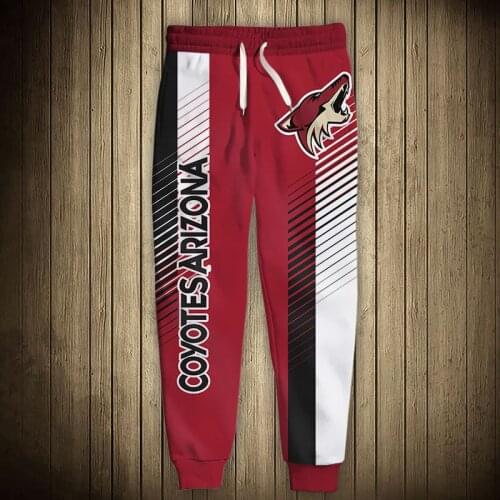 Arizona mens casual Coyotes sports pants Red and black stripes stitching cartoon fox print sweatpants