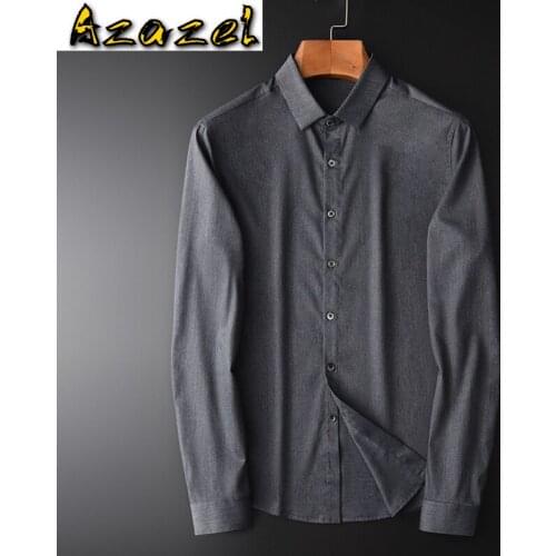 Azazel Grey Mens Shirts Luxury Business And Casual Long Sleeve Mens Dress Shirts Soft Solid Color Slim Man Shirts Plus Size 4XL
