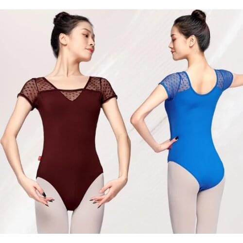 Ballet Leotards for Women Adult Dance Camisole Gymnastics Leotard Outfit Lace Splice Short Sleeve Swimwear Ballet Top
