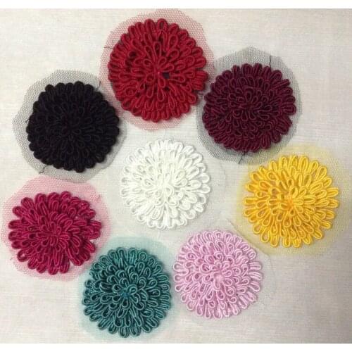 FREE SHIPPING 6cm diameter fashion sew-on flower patches, big thread flower petals, colorful flower appliques, XERY13768
