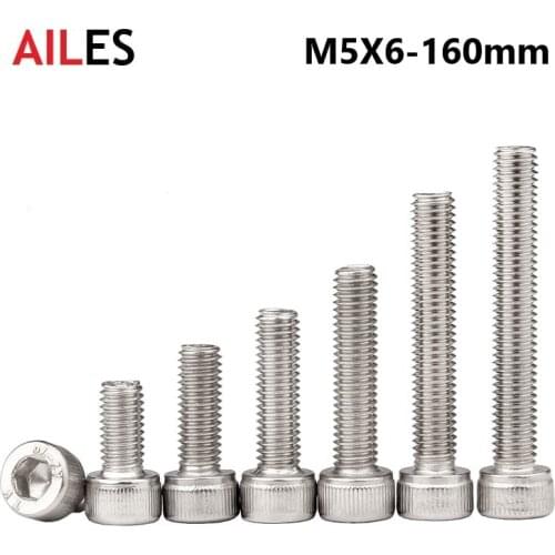 M5 304 Stainless Steel Allen Hexagon Hex Socket Cap Head Screws Bolt DIN912 M5x6 8 10 12 22 25 30 35 40 45 100 110 130 150 160mm
