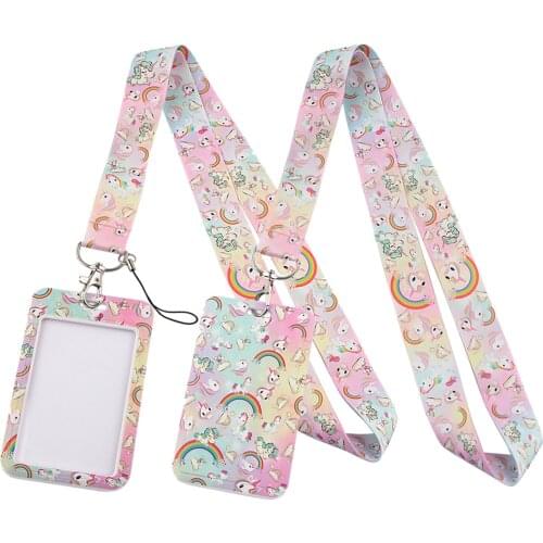 LT388 Rainbow Unicorn Key lanyard Car Keychain Personalise Office ID Card Pass Gym Mobile Phone Key Ring Badge Holder Jewelry