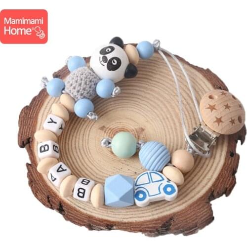 1pc Pacifier Chains Personalized Name Beech Wooden Clips Teether Cartoon Panda Nipple Holder Chain Rodent Childrens Goods Gifts