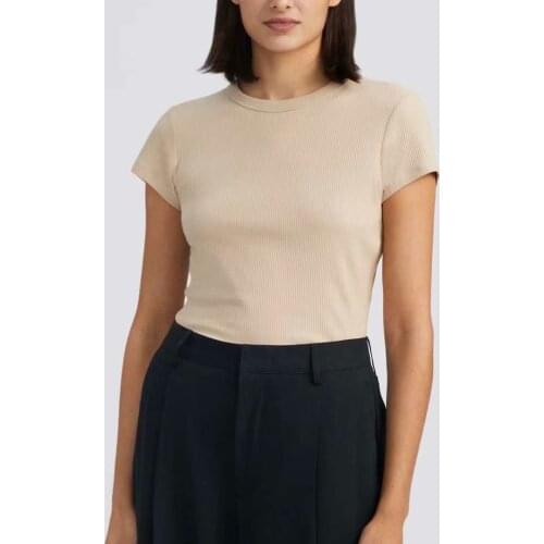 Black Women Tops Striped Knitted White Cotton T-shirt