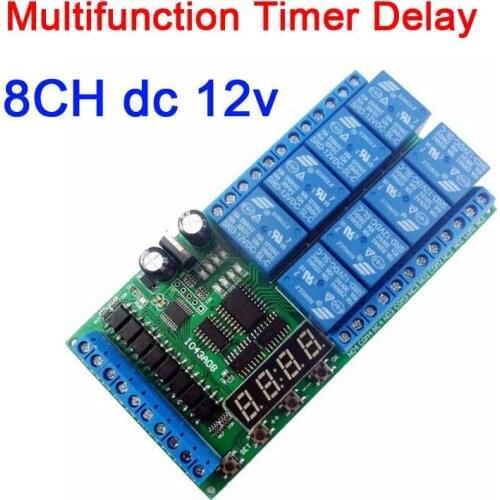 DC 12V 8CH Multifunction LED Timer Delay Relay Board Time Switch Timing Loop Interlock Self-locking Digital display