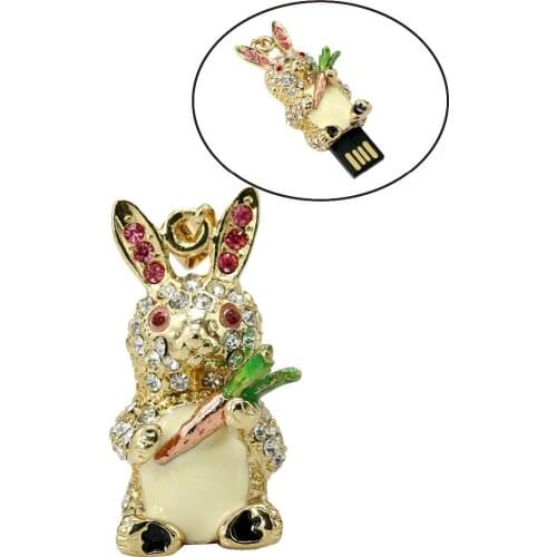 Diamond Rabbit Usb Flash Drives Thumb Pendrive Crystal Animal U Disk Necklace Usb Memory Stick Storage 4GB 8GB 16GB Girl Gift