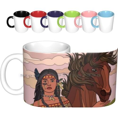 The Wild Horse With His Mistress. Ceramic Mugs Coffee Cups Milk Tea Mug Popular Wild Horse Animal Master Womens Creative