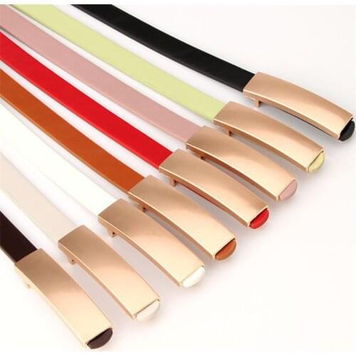 Design Slim Belt Dress Simple Women Leather Belt Thin Skinny Metal Gold Elastic Buckle Classic Waistband Belt Dress Accessories
