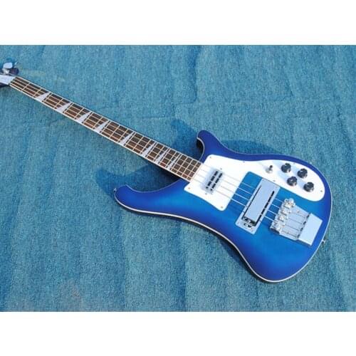 Blue body 4 strings Electric Bass Guitar with White Pickguard,Rosewood Fingerboard,Chrome Hardware,Provide custom service