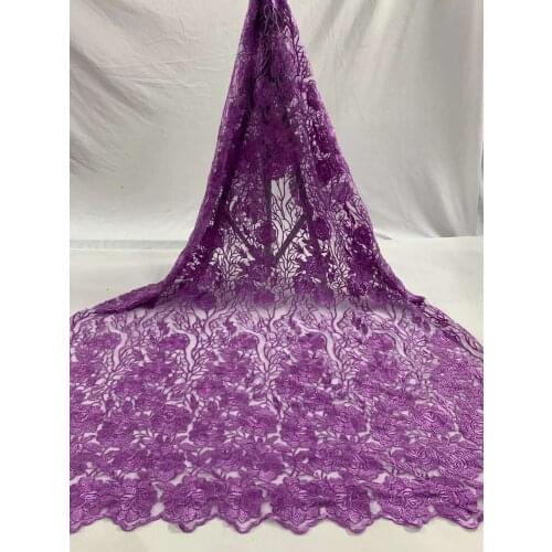 Hot Sale African Mesh Lace Fabric Flowers Tulle Full Embroidery Craft Sewing Design Supplies Banquet Party Wedding Dress 5 Yards