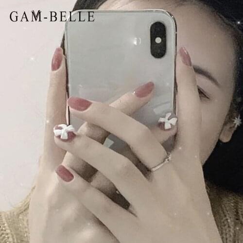 GAM-BELLE Fake Nails With Glue 3D Bow Artificial Plastics Long Ellipse False Press On Nail Tips DIY Manicure Nail Art Tools
