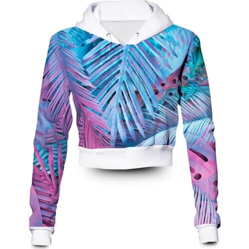 Custom Made Neon Glow Tropics Sublimation Printing Plus Size Crop Hoodies
