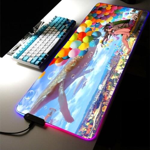 Sexy Girl Kawaii Anime Extra Large Gaming Accessories RGB LED Mouse Pad Cartoon Computer Mousepad Lock Edge Computer Desk Mat
