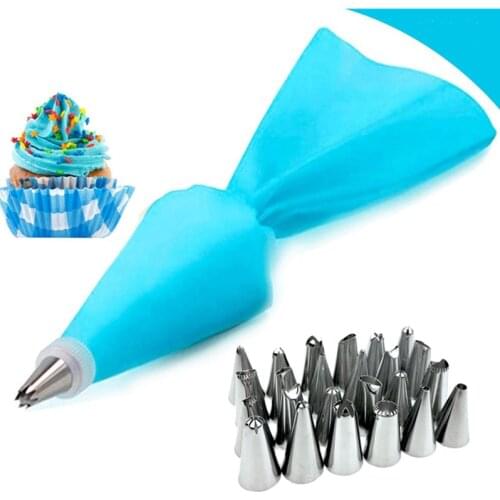 Kitchen Cream Cake Decorative Baking Kit with Reusable Pastry Bag +6 Nozzle Set Cooking Gadgets Cake Decorating Tools