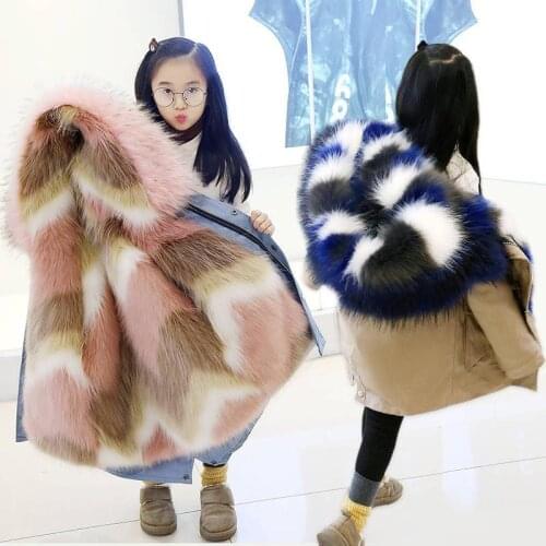 2021 Fashion Children Coat Clothes Faux Fox Fur Coat Kid Boys Girls Hooded Thick Warm Jacket Teen Boy Girl Outerwear Parka Q489
