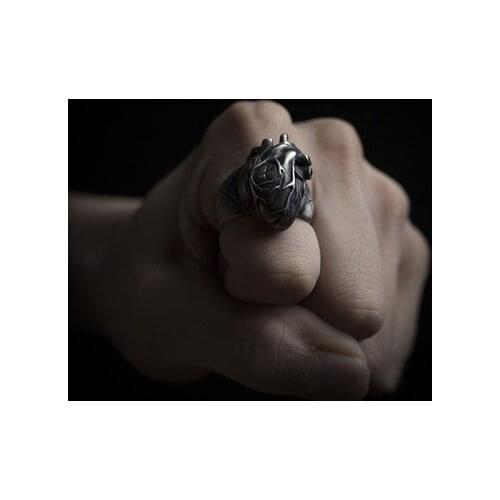 Stainless Steel Unique New Vintage Heart Ring Biker Rock Roll Gothic Punk Santa Muerte Jewelry Ring Party Dropshipping OSR533