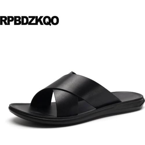 Black Outdoor Casual Fashion Designer Native Beach Shoes Slip On Men Sandals Leather Summer Slides Soft Slippers Flat Waterproof