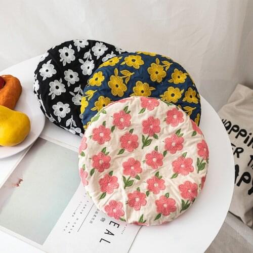 New Flower Embroidered Beret Female Fashion Spring Summer Pink Berets Black French Hat Wholesale