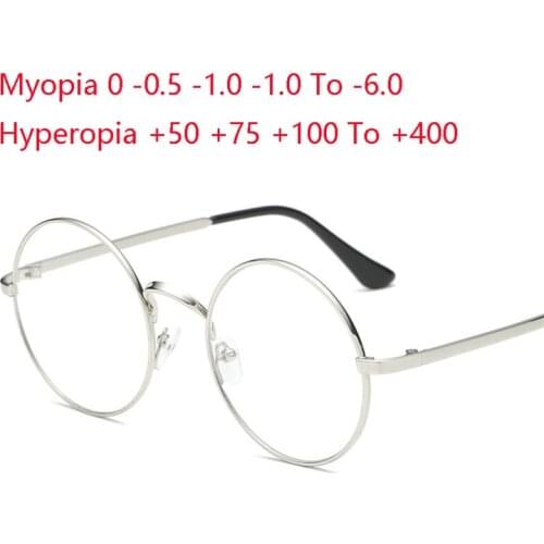 0 -1 -1.5 -2.0 To -6.0 Finished Myopia Glasses Women Men Prescription Spectacles Fashion Round Metal Student Diopter Eyeglasses