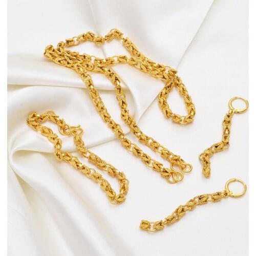Anniyo Thickness 5mm,Length 50cm Necklace Bracelet Earrings sets for Women Africa Gold Color Arab set Ethiopian #056306