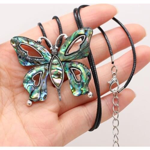 Natural Shell Alloy Pendant Abalone Shell Butterfly Necklace Handmade Crafts DIY Animal Necklaces Sweater Chain Jewelry Making