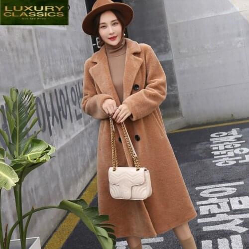 Real Fur Sheep Parka Shearing Coat Female Natural Wool Jackets Women Autumn Winter Double Breasted Warm Clothes LWL1364