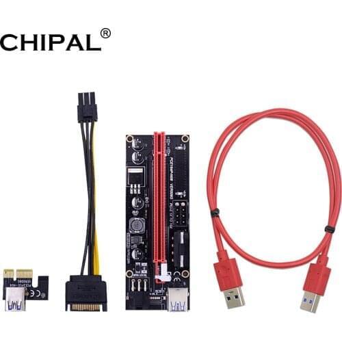 CHIPAL Dual LED VER009S PCI-E Riser Card PCI Express 1X to 16X Adapter 100CM 60CM USB 3.0 Cable 6Pin Power for Graphics Card
