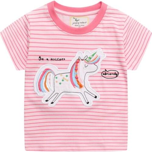 Jumping Meters Summer Unicorns Tees Fashion Baby Stripe Cotton Clothes Hot Selling Toddler T shirts For Childrens Clothes