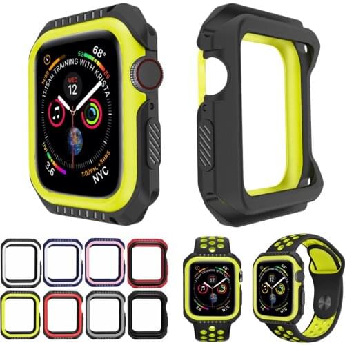 Silicone+PC Hard Armor Case for Apple Watch 5 4 40MM 44MM Frame Protective Bumper Cover for iWatch Band Series 3 2 1 38MM 42MM
