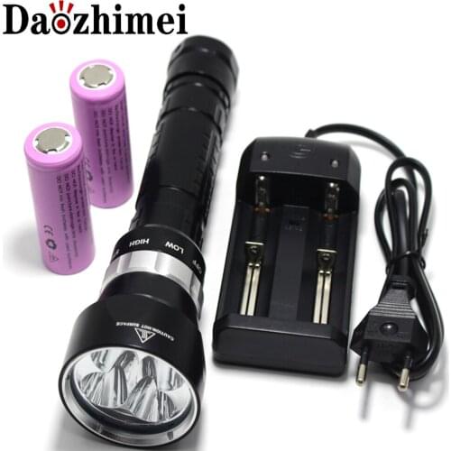 Diving Flashlight 4 x XM-L L2 8000 Lumens Underwater 200m Scuba Diver LED Light Torch By 3.7V 18650 or 26650