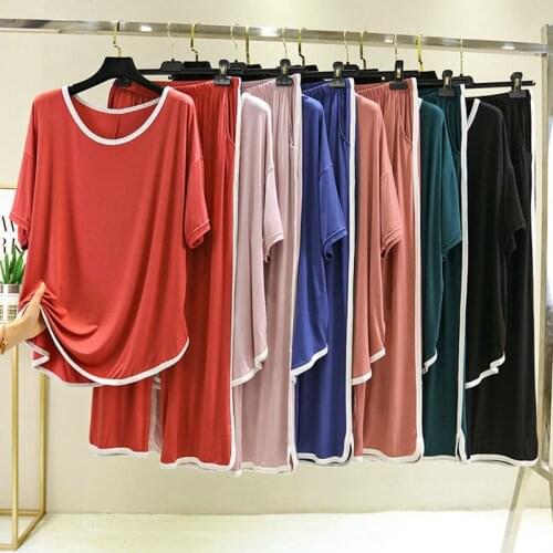 Womens Modal Pajamas Sexy Sleepwear Set Women Solid Pajama Set 2Piece/Suit Full Sleeves Shirt Pant Mom Top Fashion Homewear