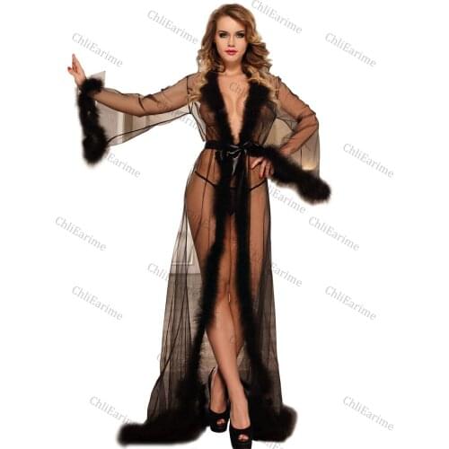 Womens Lace Robe Long Lace Dress Tulle Mesh Slip