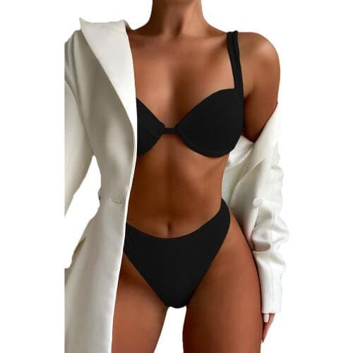 Solid Color Two Piece Swimwear Women Summer Split Bathing Suit Solid Color High Waist Bikini Sexy Backless Swimsuit for Vacation
