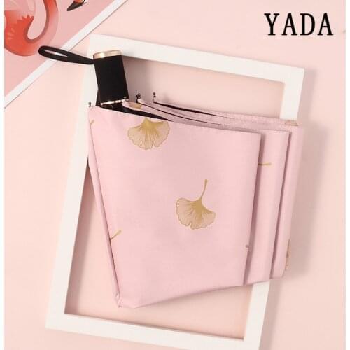 YADA 2019 Gold Ginkgo Biloba Three Fold Umbrellas Windproof Folding Rainy Leaves Umbrellas For Women UV Automatic Umbrella YD212