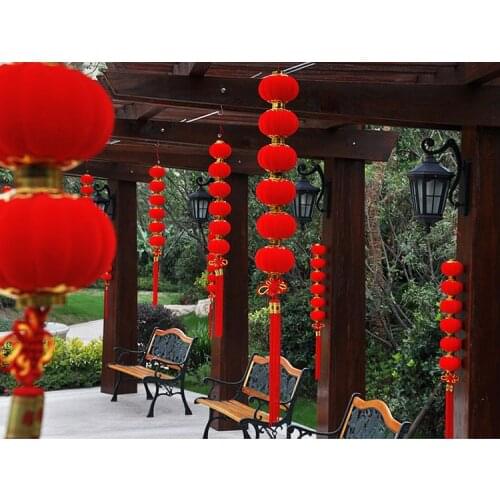 1 String Chinese New Year Red Lantern Flocking Decoration Terrace Outdoor Wedding Spring Festival Festive Handmade Round